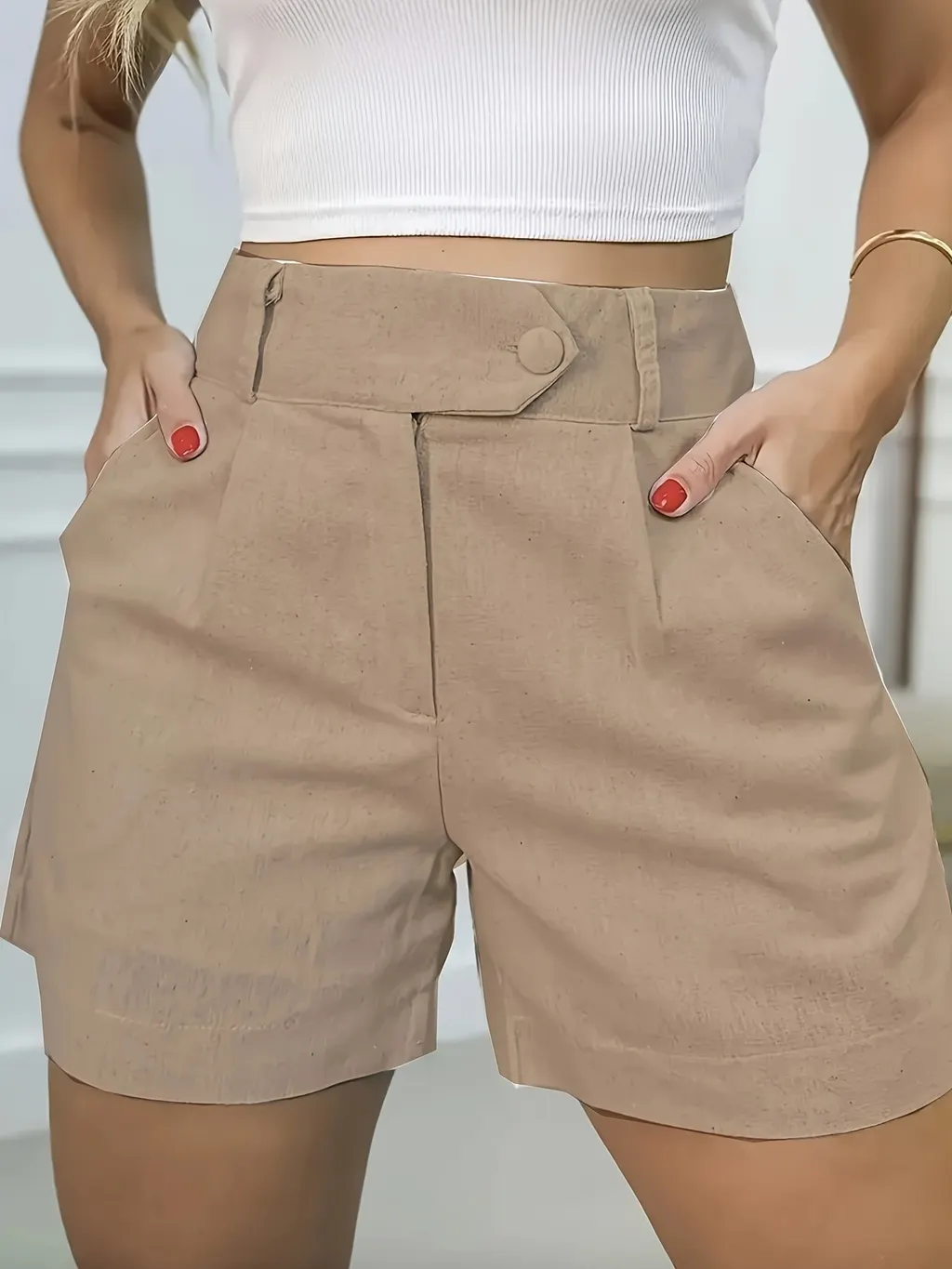 Women's Casual High Waist A- Line Wide Leg Shorts - Khaki