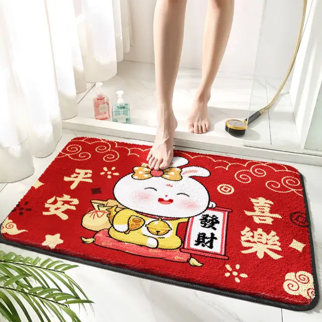 Bathroom Strong Absorbent Cartoon Stain resistant Non slip Mat Fortune Rabbit - Shop at LoveMi
