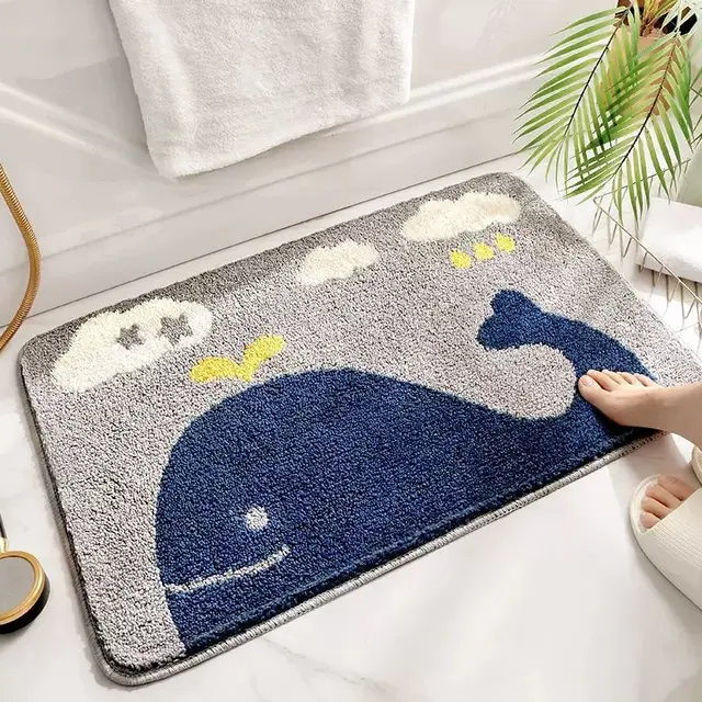 Bathroom Strong Absorbent Cartoon Stain resistant Non slip Mat Fountain Whale - Shop at LoveMi