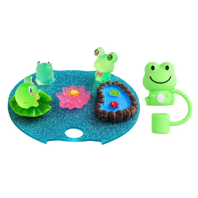 Cup Lid Straw Fixed Acrylic Cartoon Stereo Luminous Frog Style Suit 2Pc - Shop at LoveMi