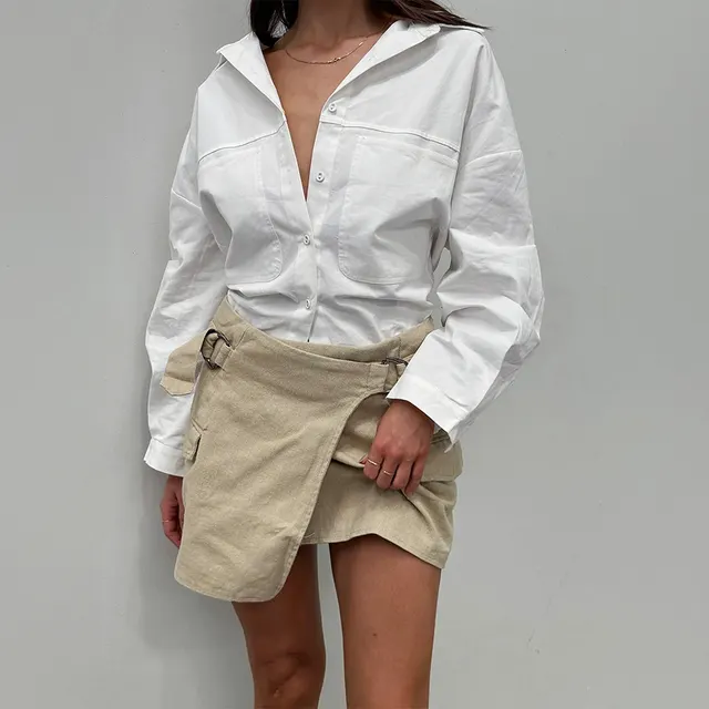 Loose Street Pocket Cardigan Long Sleeve Top White - Shop at LoveMi