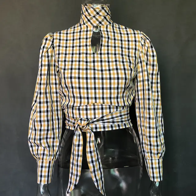 Women's Casual Backless Korean Version Versatile Checkered Top Yellow - Shop at LoveMi