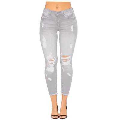 Ripped Denim Women's Pants Tight Gray - Shop at LoveMi