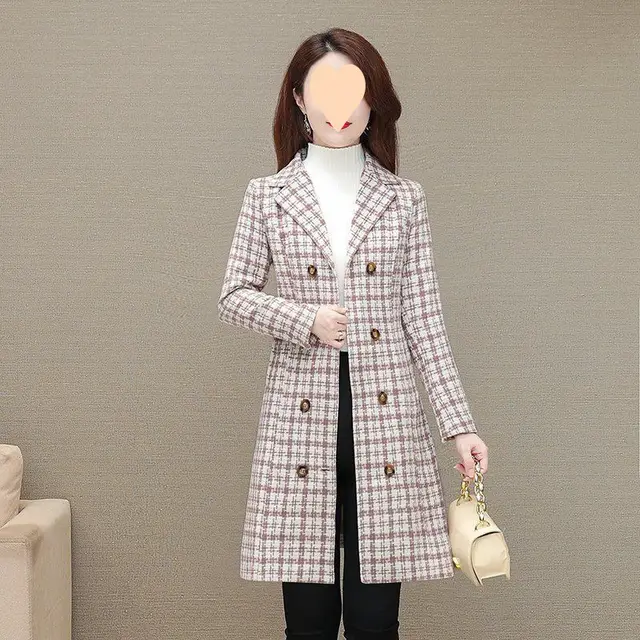 Coat Slimming Short Slim Fit Spring And Autumn Women Pink Plaid - Shop at LoveMi