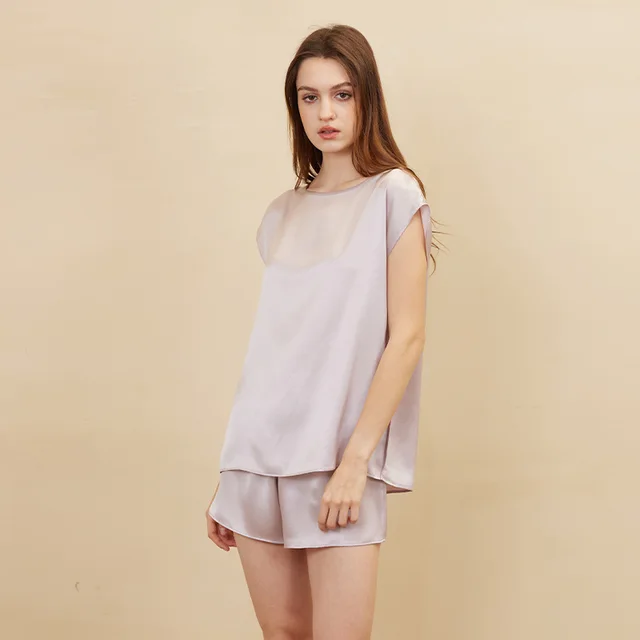 Summer Simple Leisure Silk Sleeveless Shorts Suit Taro Purple - Shop at LoveMi