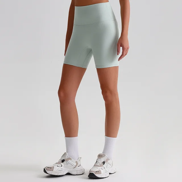 Double sided Brushed Nude Feel Tight Stretch Sports Fitness Shorts Yoga Shorts 2301 Bright Water Duck Color - Shop at LoveMi