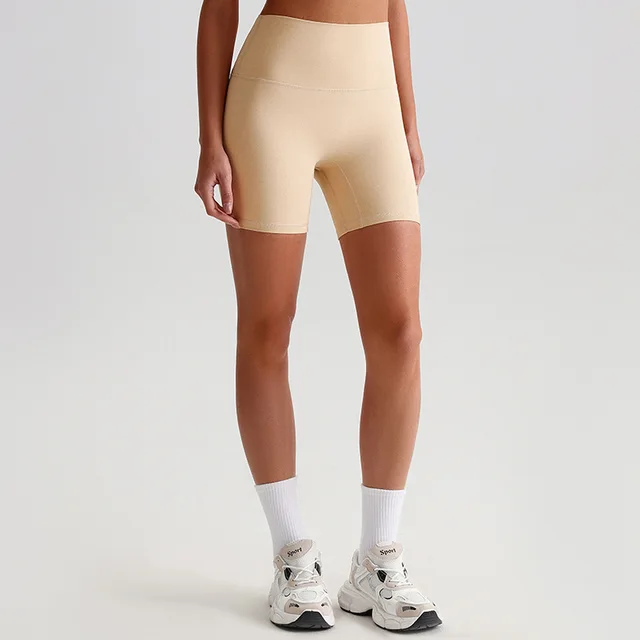 Double sided Brushed Nude Feel Tight Stretch Sports Fitness Shorts Yoga Shorts 2301 Peanut Butter Color - Shop at LoveMi