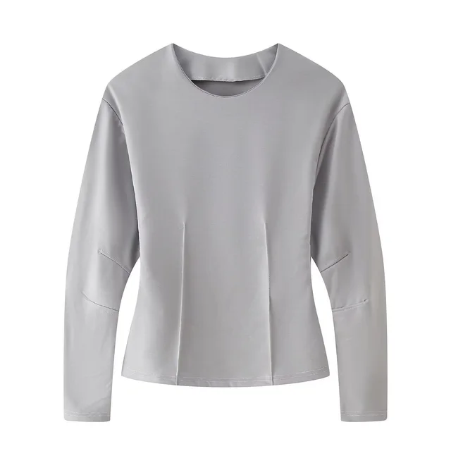 Clothing Double sided Cloth Round Neck Top Casual Pants Light Gray Sweater - Shop at LoveMi