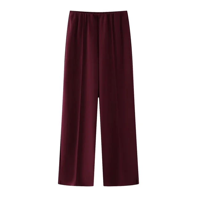 Clothing Double sided Cloth Round Neck Top Casual Pants Wine Red Trousers - Shop at LoveMi