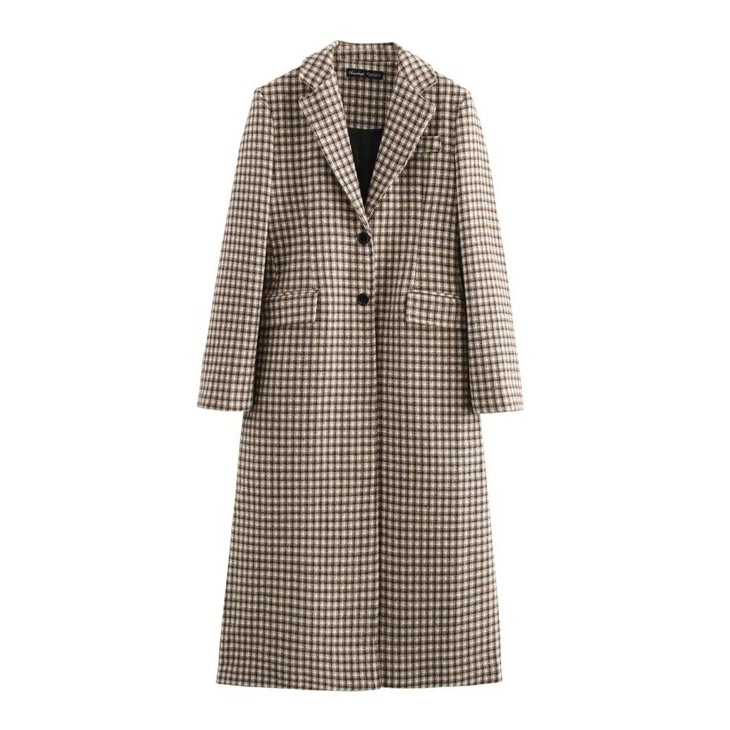 Women's Fashion Single-breasted Overcoat Coat - Plaid
