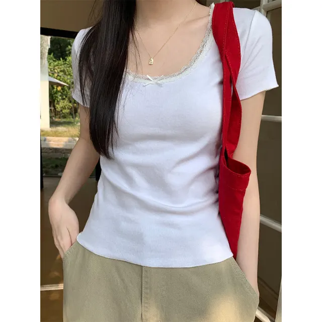 Lace Summer Bow Chic Slim Top White - Shop at LoveMi