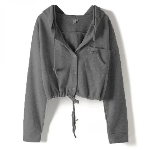 Thin Cardigan Jacket Loose Slimming Long Sleeves Top Dark Gray - Shop at LoveMi
