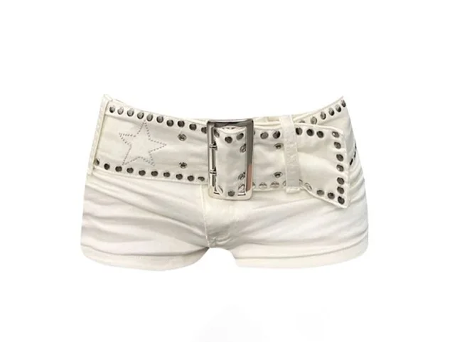 American Women's Low Waist Rivet Denim Shorts White - Shop at LoveMi