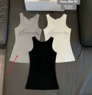 Rhinestone Letters Flattering Versatile Inner Match Outer Vest Top For Women - Gray