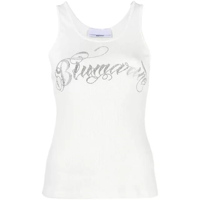 Rhinestone Letters Flattering Versatile Inner Match Outer Vest Top For Women White - Shop at LoveMi