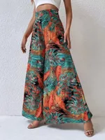 Fashionable Chiffon Floral Wide-leg Pants For Women - Red