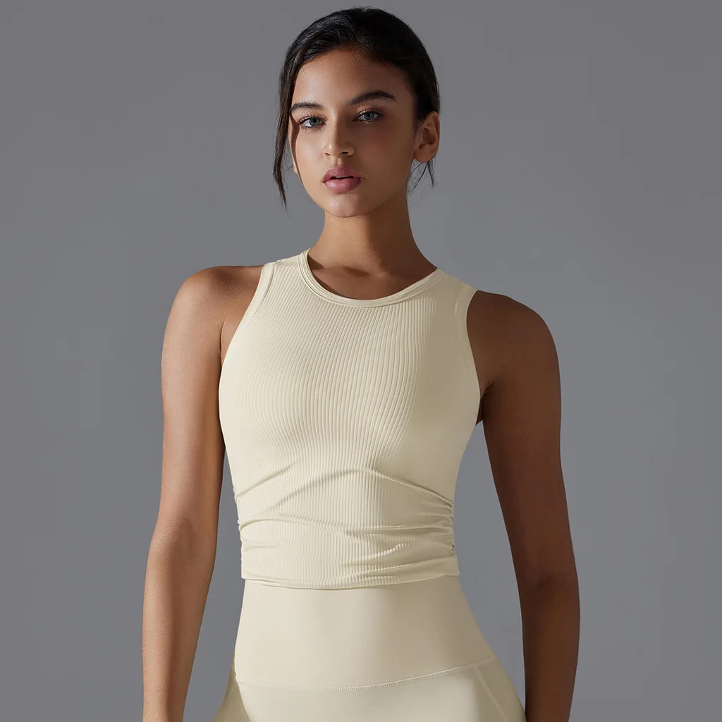 Fashion Solid Color Thread Yoga Clothes For Women - Light Ivory