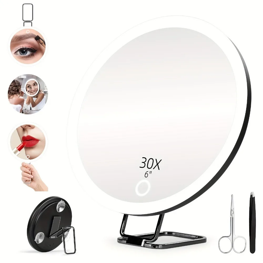 Charging Led Fill Light With Light Bracket Rotating Makeup Mirror - Black Stand Tweezers Scissors - View 1