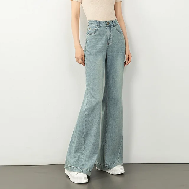 Loose High Waist Slimming Mopping Bell bottom Pants Blue - Shop at LoveMi
