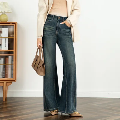 Women's Stretch Jeans High Waist Flared Pants Retro Blue - Shop at LoveMi