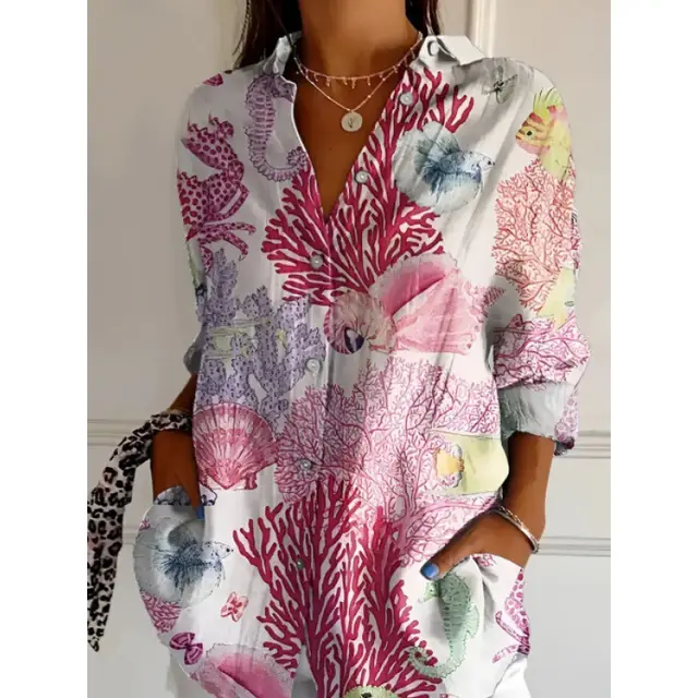 Floral Print Long sleeved Shirt Women's Casual Button Tops Clothing 2 D838 - Shop at LoveMi