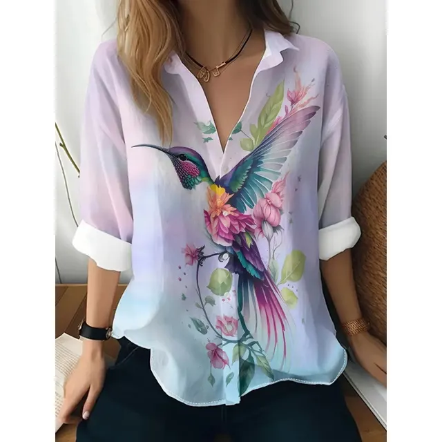 Floral Print Long sleeved Shirt Women's Casual Button Tops Clothing 4 D838 - Shop at LoveMi