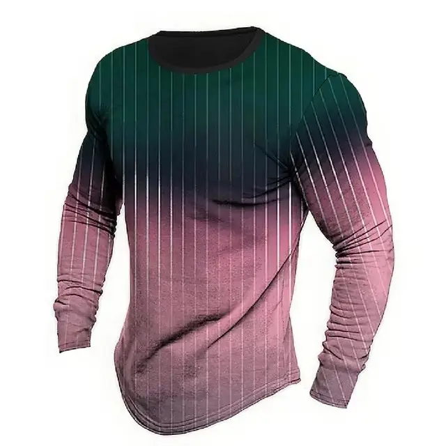 Men's Striped 3D Digital Printing Fashion Round Neck Long Sleeve A27Lmk292C - Shop at LoveMi