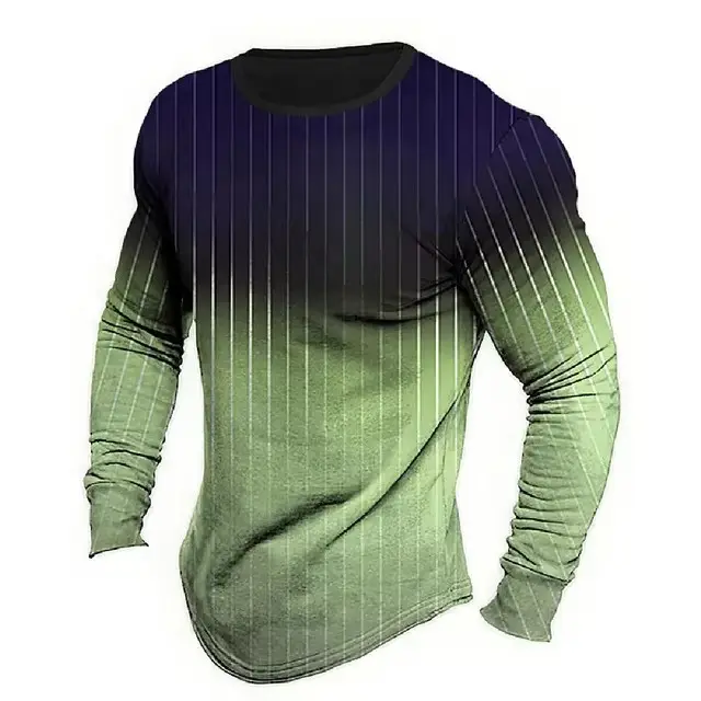 Men's Striped 3D Digital Printing Fashion Round Neck Long Sleeve A27Lmk292D - Shop at LoveMi