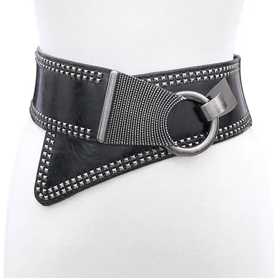 Personalized Fashionable All match Wide Waist Seal Oblique Women's Belt Black - Shop at LoveMi