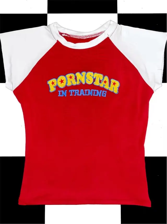 Contrast Color Letter Print Slim fit Short sleeved Top Fashion Red And White - Shop at LoveMi