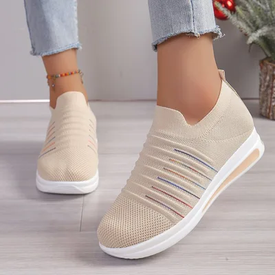 Plus Size Mesh Casual Pumps Flyknit Beige - Shop at LoveMi