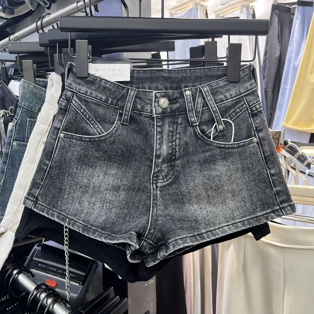 Brushed White High Waist Slim Fit Small Denim Shorts - Black