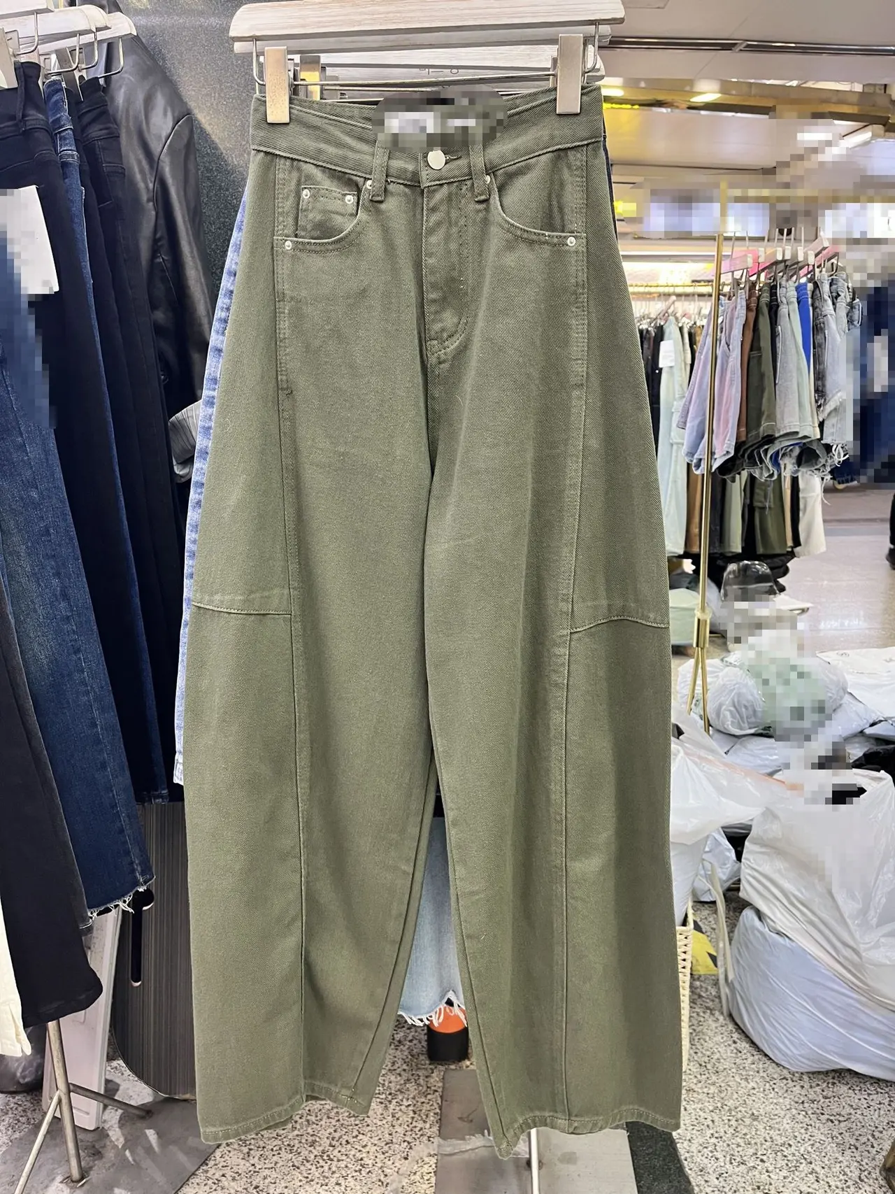 Loose Jeans Washed Banana Korean Style Baggy Pants Casual - Army Green