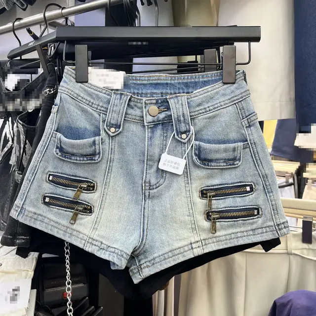 Design Sense Chain Decoration Fashion Denim Shorts Light Blue - Shop at LoveMi