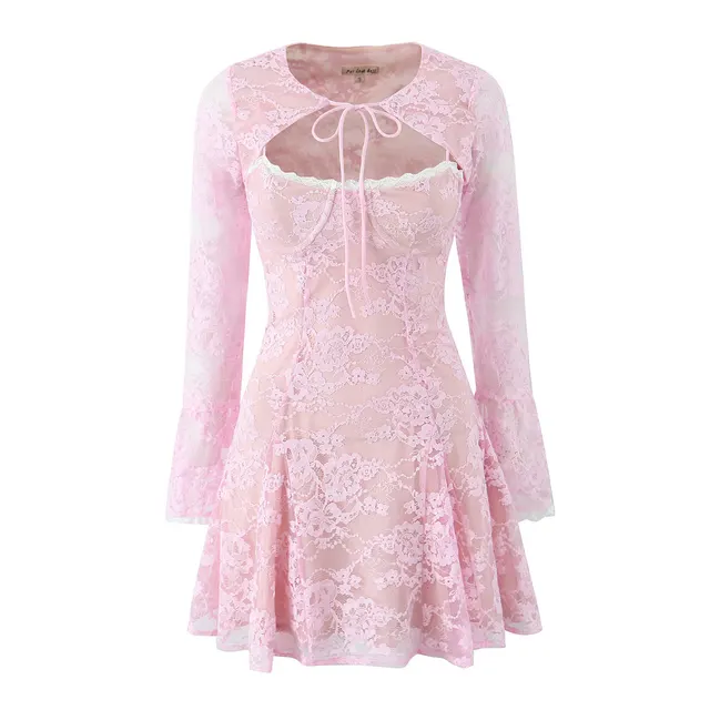 Lace Blouse Suspender Skirt Two piece Set Pink - Shop at LoveMi