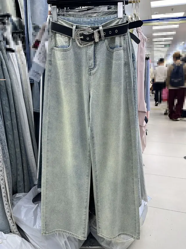 High Waist Loose Fashion Slimming Casual Wide leg Draggle tail Trousers Light Blue Without Belt - Shop at LoveMi
