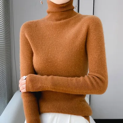 Autumn And Winter Pullover Inner Bottoming Shirt Tight Stretch Women's Caramel Color - Shop at LoveMi