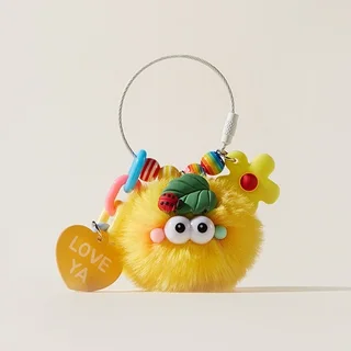 Cute Blush Ladybug Small Briquette Handbag Pendant Plush Bag Pendant Exquisite Keychain - Yellow Big
