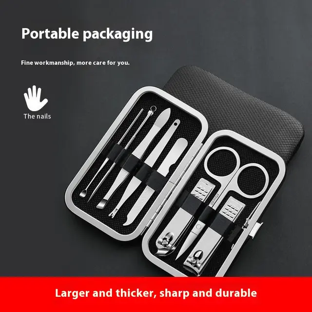 Household Stylish And Portable Nail Clippers Suit Black 8 Piece Set - Shop at LoveMi