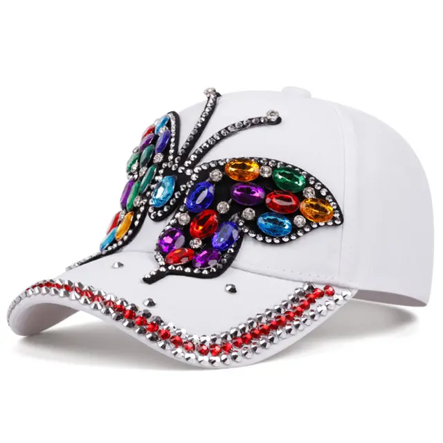 Butterfly Diamond Denim Peaked Cap White - Shop at LoveMi