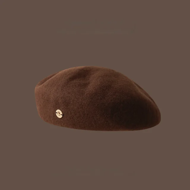 Brown Beret Women's Retro Elegant Hat Brown Wool Metal Beret - Shop at LoveMi