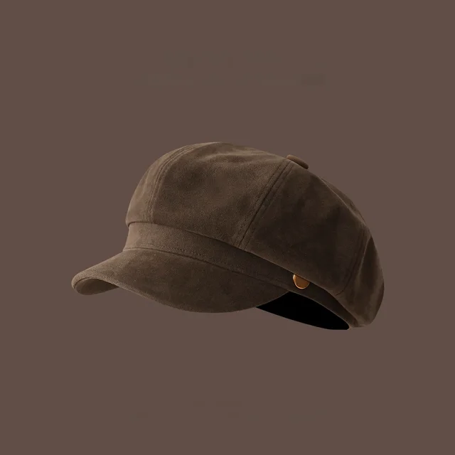 Brown Beret Women's Retro Elegant Hat Brownround Label Woolen Hat - Shop at LoveMi