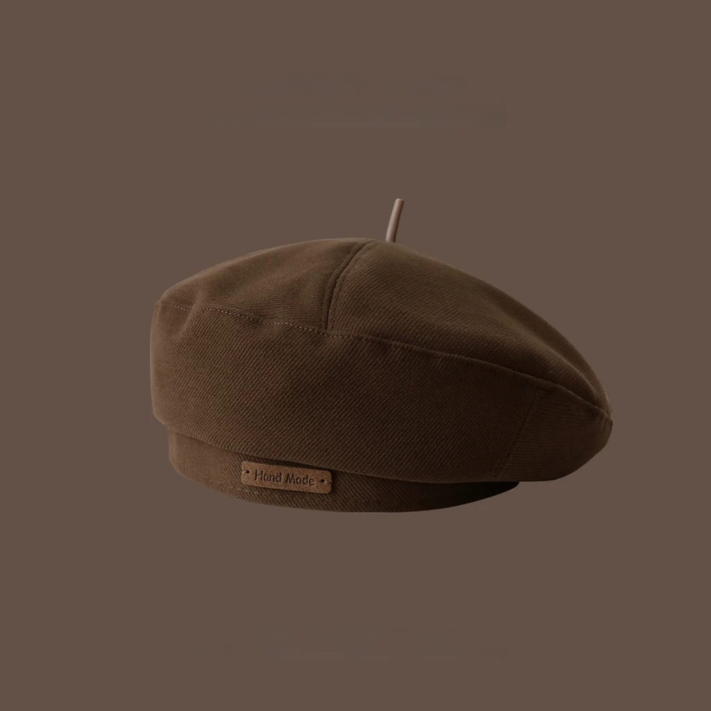 Brown Beret Women's Retro Elegant Hat - Brownwoolen Leather Tag Beret