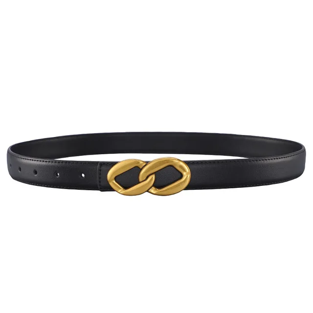 Women's Retro Smooth Buckle Cowhide Belt Black - Shop at LoveMi