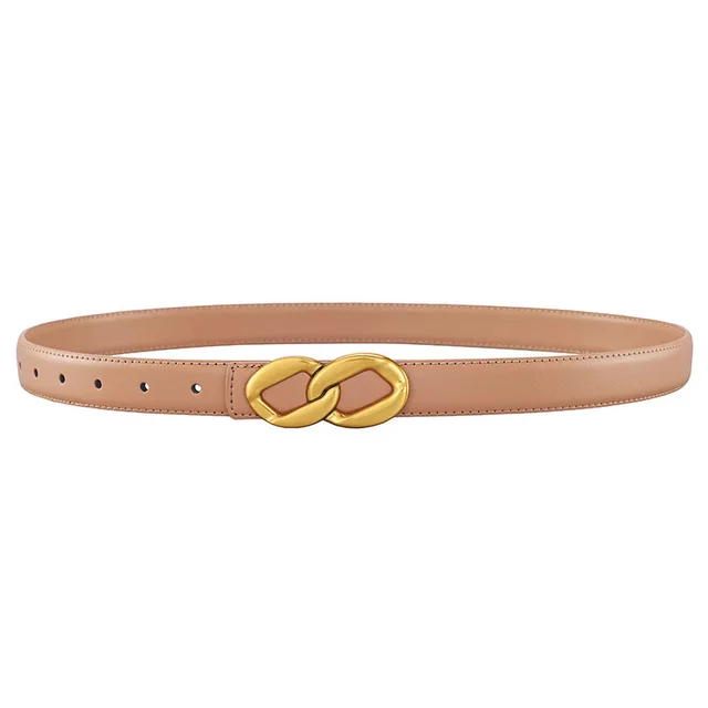 Women's Retro Smooth Buckle Cowhide Belt Milk Tea Color - Shop at LoveMi