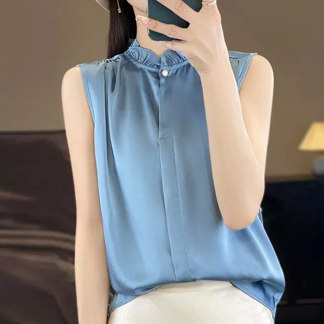 Fashion Personality Solid Color Temperament Shirt Women Bean Blue - Shop at LoveMi