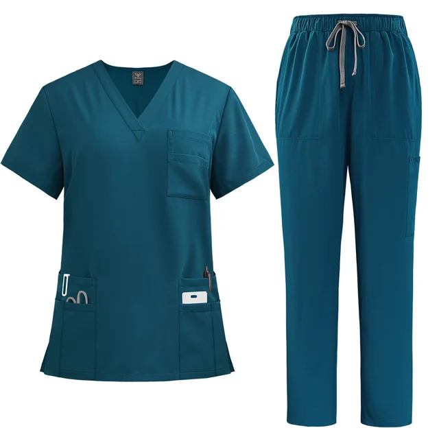 Women's Uniform Straight leg Pants Solid Color Suit 42168 Caribbean Blue - Shop at LoveMi