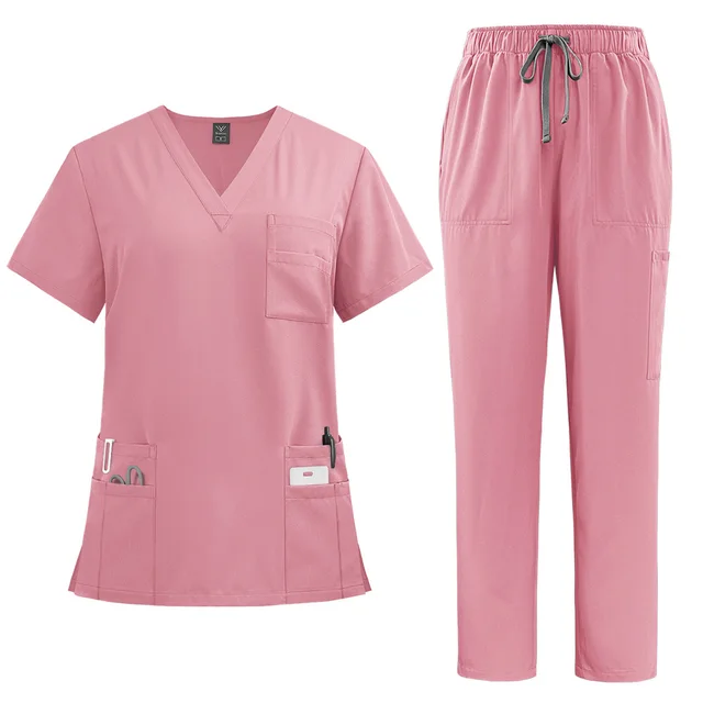 Women's Uniform Straight leg Pants Solid Color Suit 42168 Pink Color - Shop at LoveMi