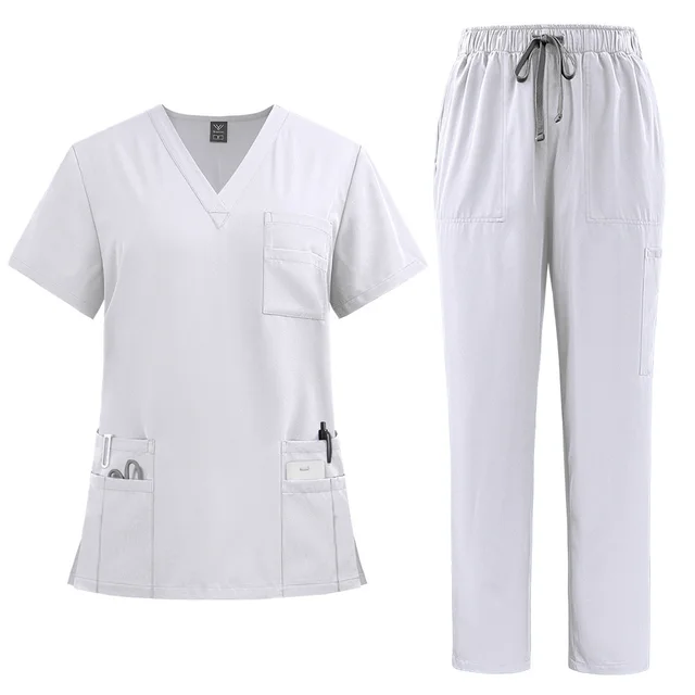 Women's Uniform Straight leg Pants Solid Color Suit 42168 White - Shop at LoveMi