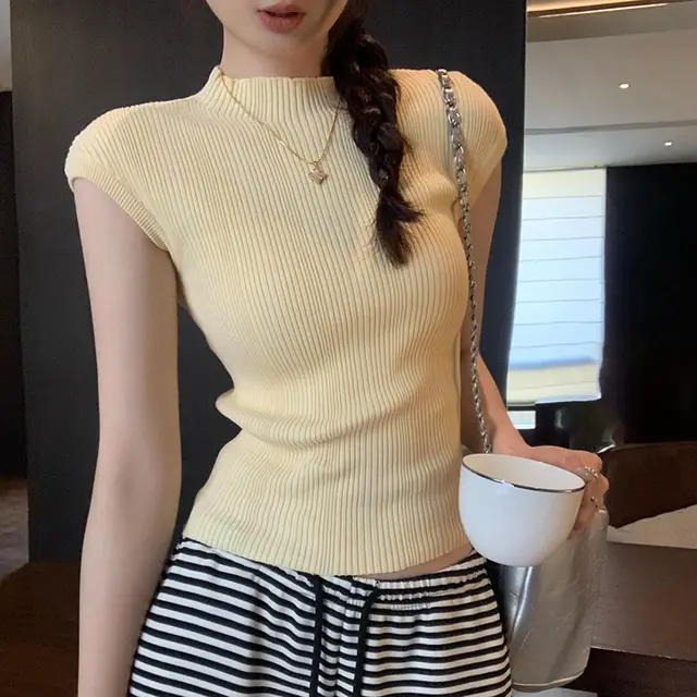 Fashion Waistcoat Sleeveless Knitwear Women Light Yellow - Shop at LoveMi